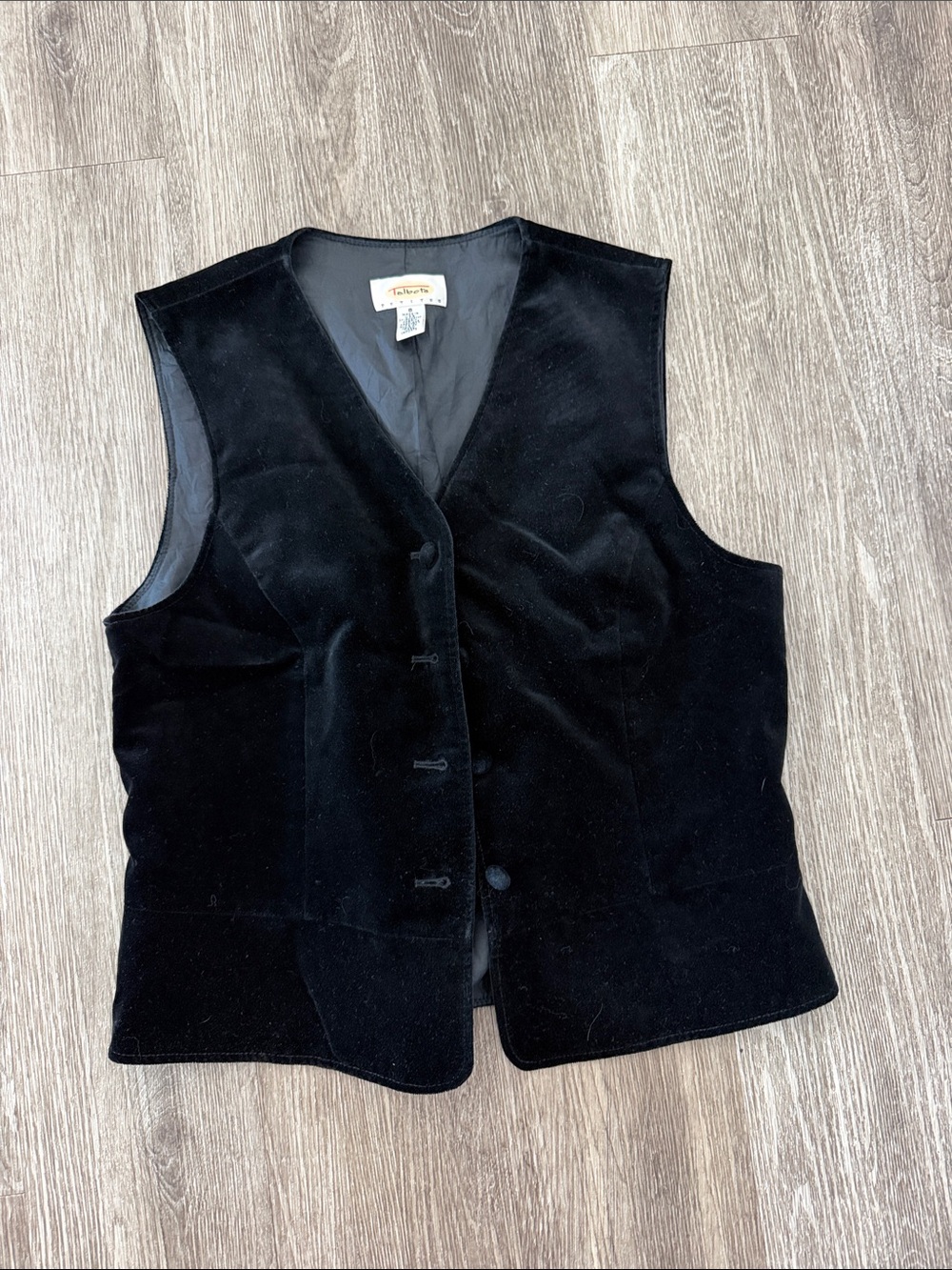 Talbots Vintage velour button front vest black velvet soft 8 medium